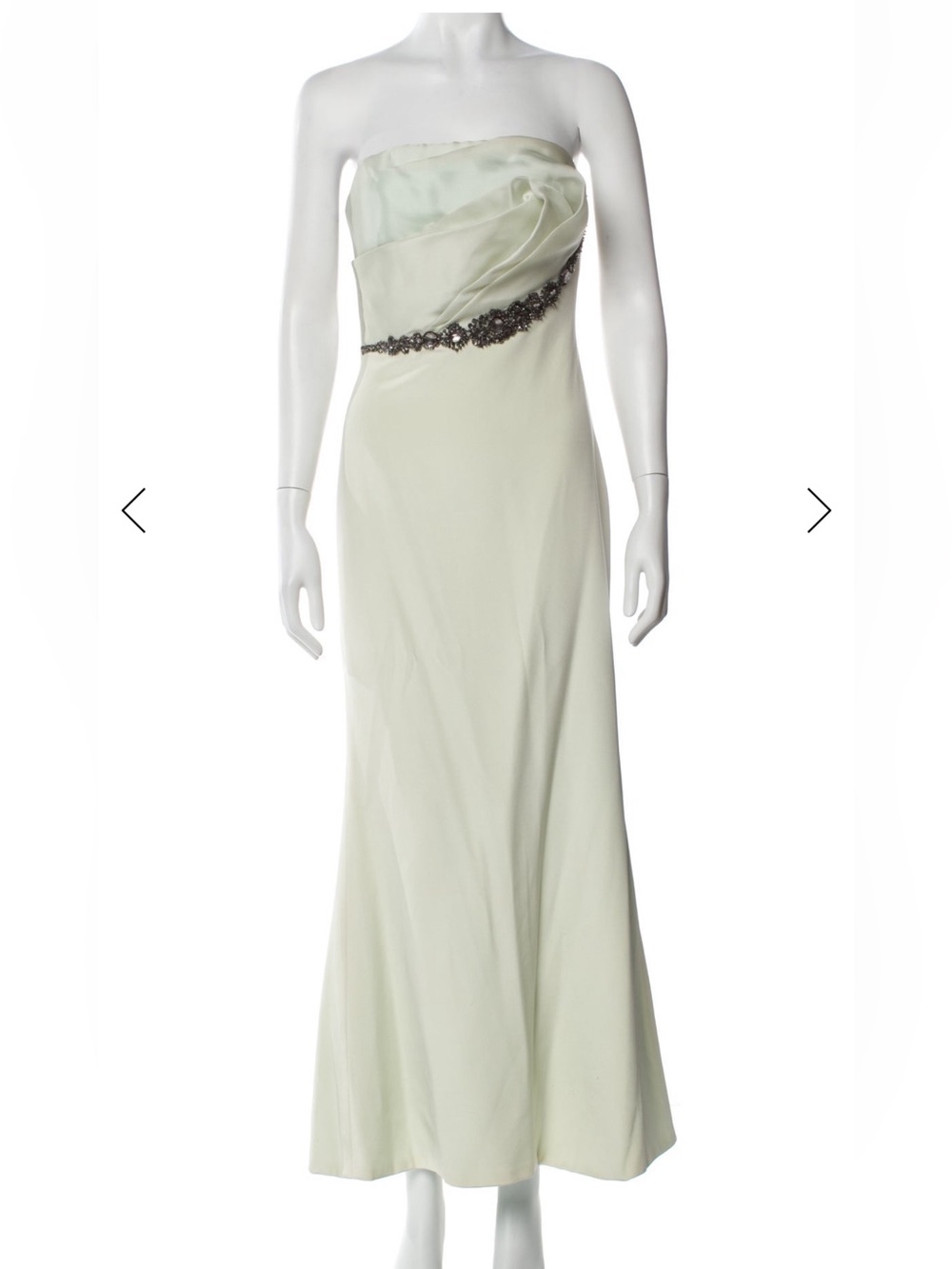 Marchesa Strapless Light Sage Evening Gown with Beaded Waist